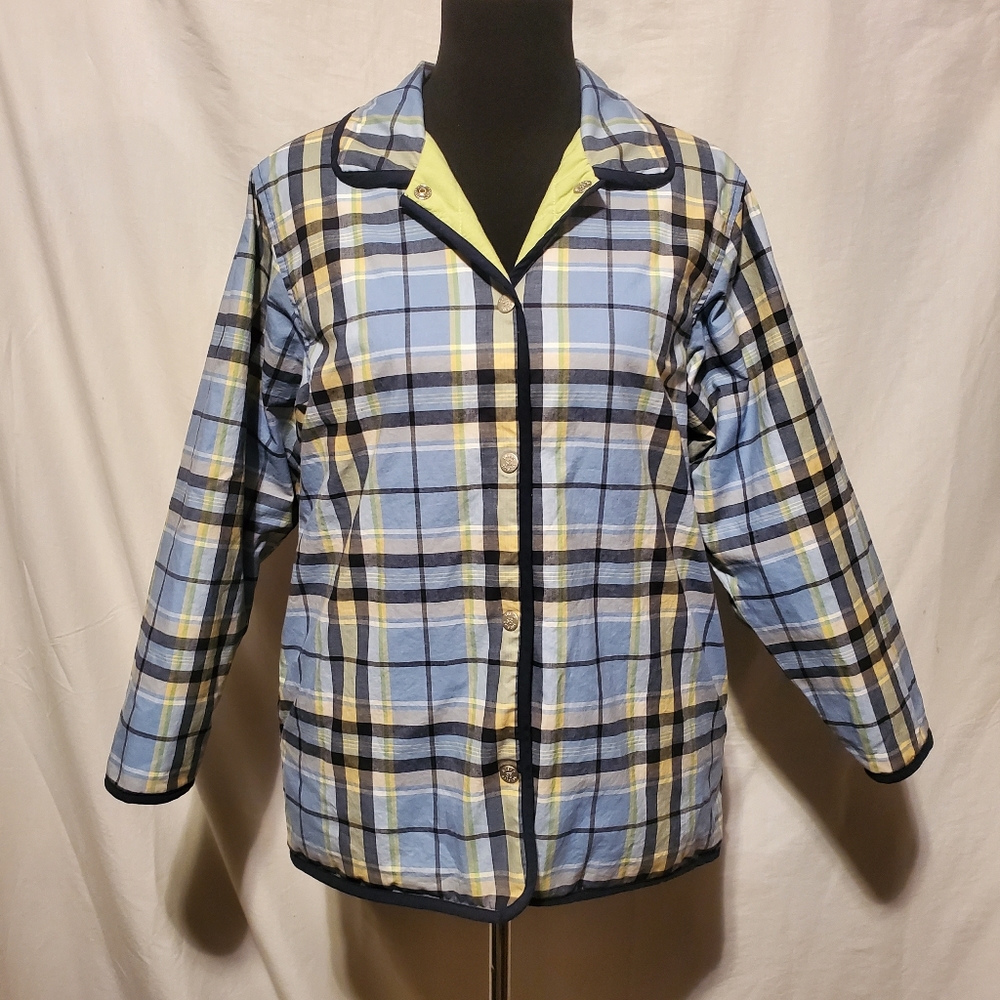 Vntg Susan Bristol quilted lime / Plaid Reversible chore barn jacket S
